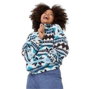 Aerie Offline Oversized Aztec Fleece Sherpa Quarter Zip Pullover size Medium